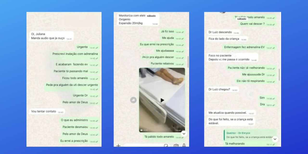 Prints revelam que médica admitiu erro na prescrição que levou menino de 6 anos a óbito