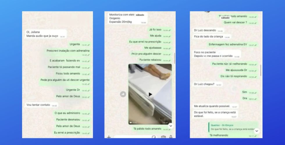 Prints revelam que médica admitiu erro na prescrição que levou menino de 6 anos a óbito