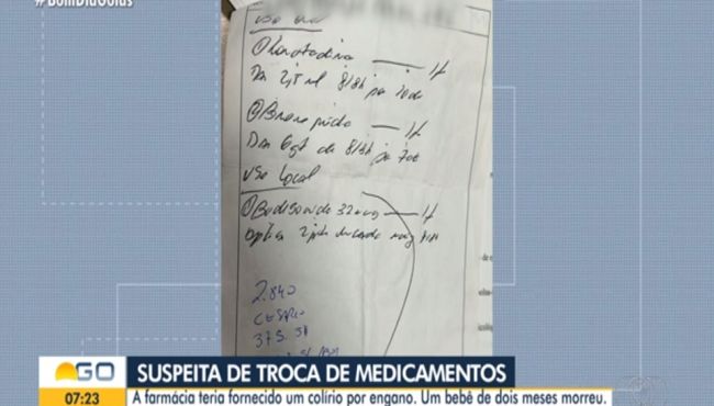 CRF-GO destaca a prescrição ilegível em nota, sobre a morte de um bebê, por erro de medicação.
