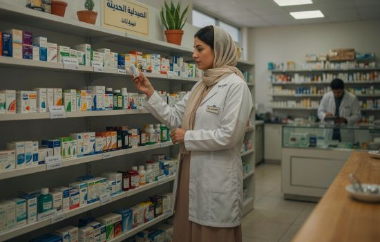 No Iraque, o farmacêutico manipula pomadas no balcão