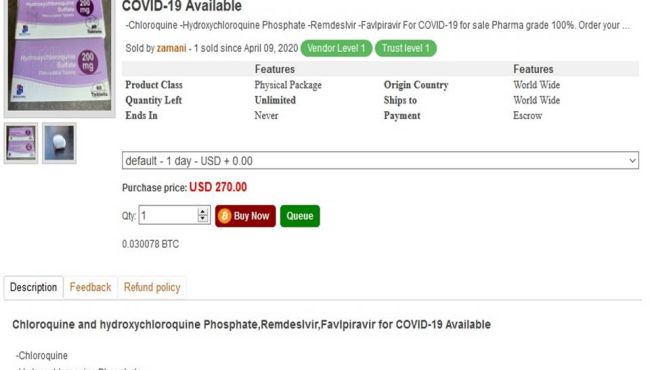 Medicamentos e testes para Covid-19 são vendidos livremente na dark web