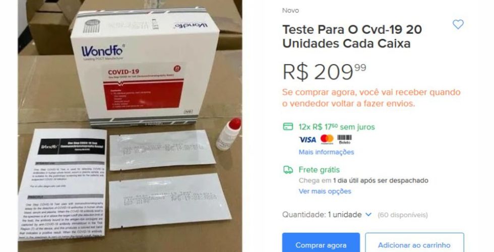 Denúncia: testes rápidos estão sendo vendidos ilegalmente na internet